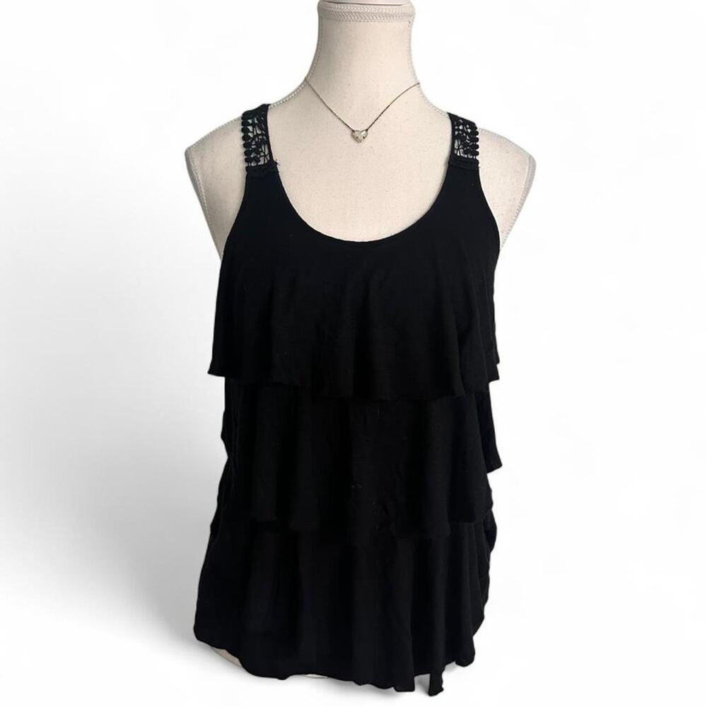Black Whimsy Goth Tiered Y2K Vintage Essential Staple Piece Tank Crotchet Size M - Picture 1 of 3